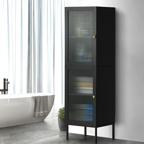 Amaro Nero Tempered Glass Bathroom Cabinet Storage Unit | Multi Storage Laundry or Bathroom Cupboard and Shelving Unit | 3 Sizes