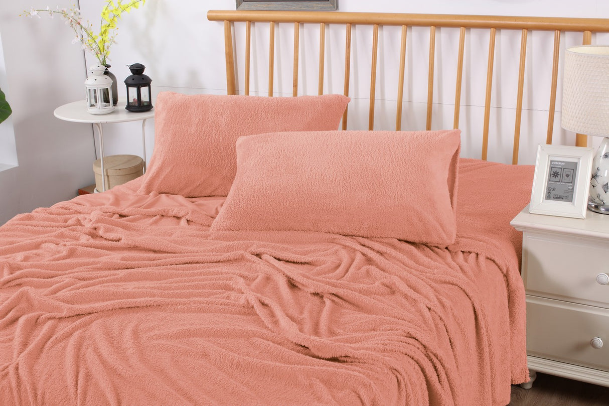 Fluffy Teddy Fleece Sheet Set | Ultra Warm Bedding Cover Soft Fluffy Sheets | 5 Sizes - 8 Colours