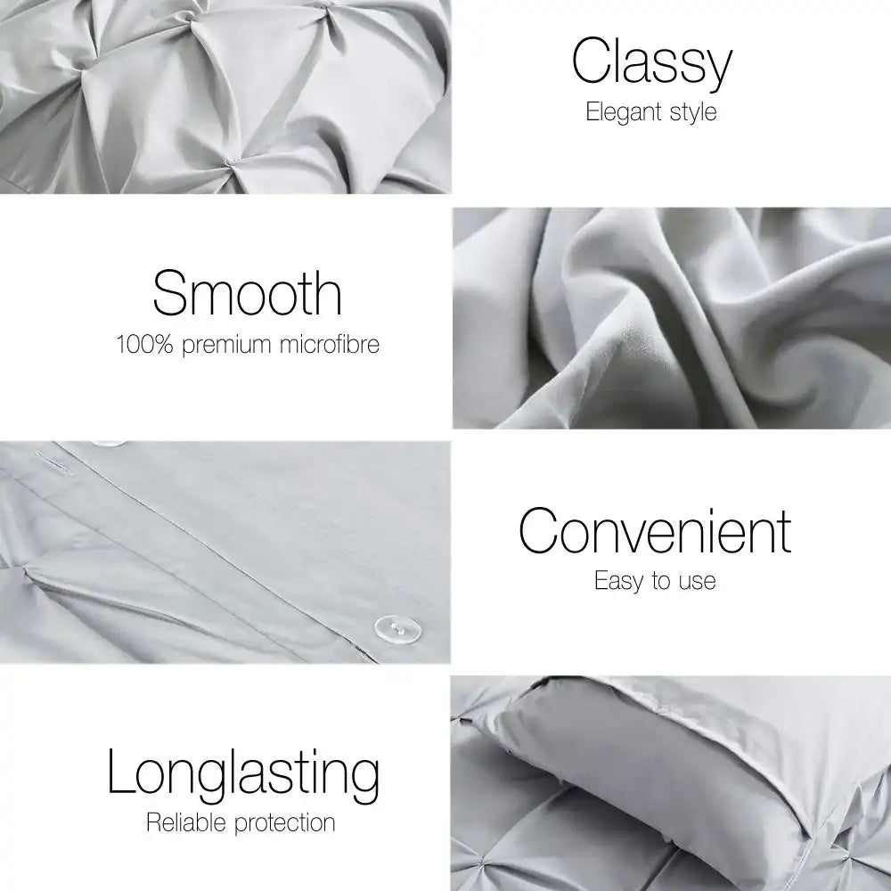 3 Piece Pinch Pleat Quilt Cover Set | Pintuck Quilt Bedding Cover Set | Diamond Embroidery Pintuck Duvet Cover | 3 Sizes - 2 Colours