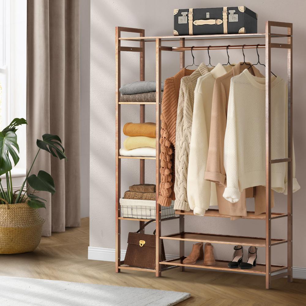 Astano Modern Bamboo Wooden Multi Storage Wardrobe Unit | Clothes Rack Bamboo Display and Storage Cabinet Unit | 2 Sizes