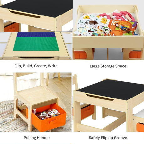 Nuvola 3pc Kids Table and Chair Set | Lego and Chalkboard Table Top Kids Play Set | 2 Colours