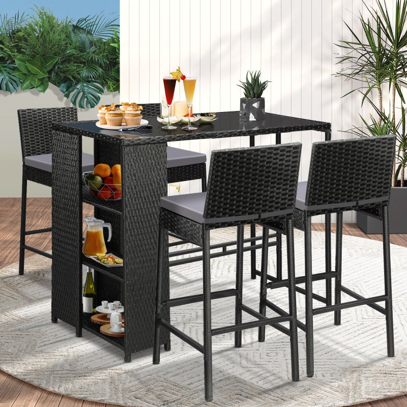 Biso Deluxe Outdoor Rattan Wicker Bar Sets | Weather Resistant Durable Rattan Bar Patio Sets In Black