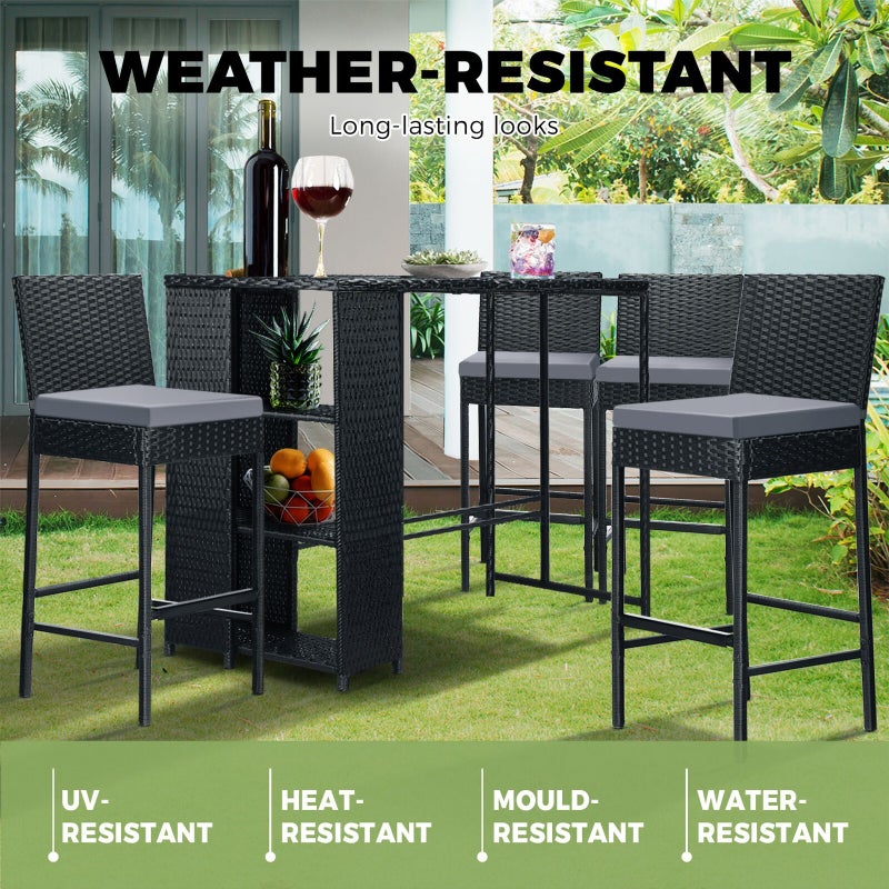 Biso Deluxe Outdoor Rattan Wicker Bar Sets | Weather Resistant Durable Rattan Bar Patio Sets In Black