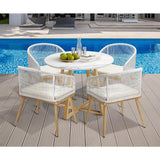 Designer 5pc Marble Stone Style Table and Chair Outdoor Set | Soft Cushioned Chairs and Table Patio Furniture Set in Four Models