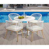 Designer 5pc Marble Stone Style Table and Chair Outdoor Set | Soft Cushioned Chairs and Table Patio Furniture Set in Four Models