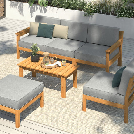 Playa Bonita Wooden Outdoor Lounge Set | Flexi Layout Modern Outdoor Patio Furniture Set | 4-7 Seater Options