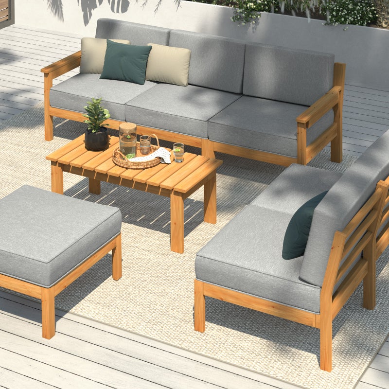 Playa Bonita Wooden Outdoor Lounge Set | Flexi Layout Modern Outdoor Patio Furniture Set | 4-7 Seater Options