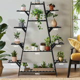 Natura 7 or 12 Tier Black Bamboo Plant Stand Tower | Multi Level Plant Flower Pot Shelf Rack Décor Stand Display Unit