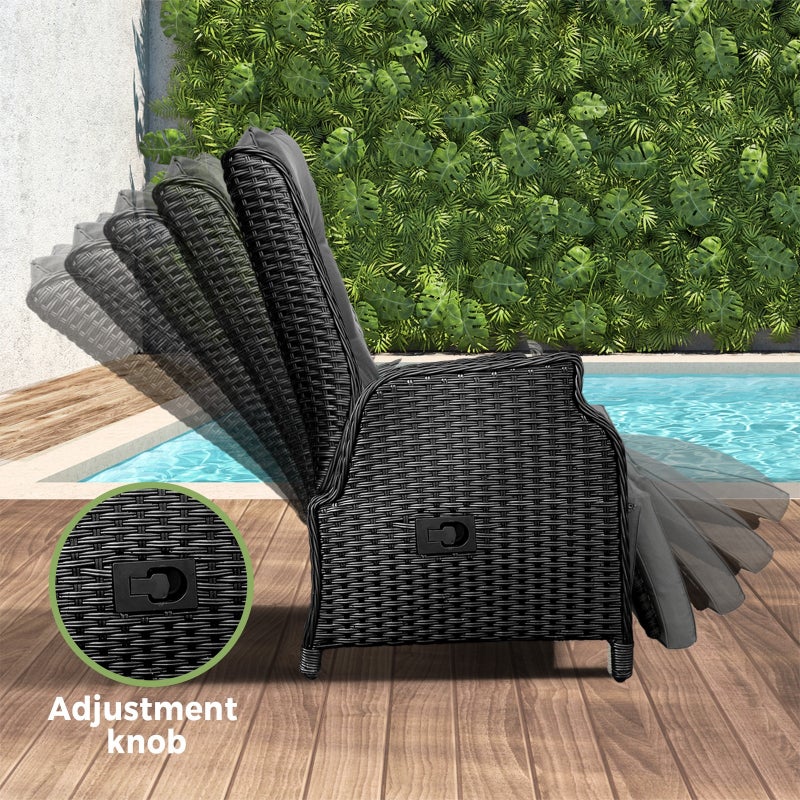 Positano Lux Rattan Wicker Outdoor Lounger Set | High Quality Weather Resistant Garden Patio Furniture Set | Adjustable Cushioned Lounger Sets | 2 Finishes