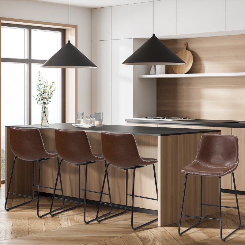 Abruzzi Luxe Countour Barstool Set | Premium PU Leather and Steel Kitchen Barstools | 2 Finishes