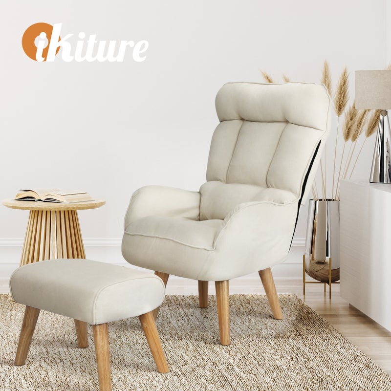 Lana Plush Fabric Lounge Chair And Ottoman Stool Set | 360° Swivel Seat and 145° Recline Extra Soft Armchair & Ottoman | 3 Colours