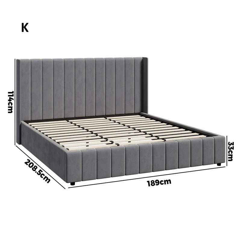 Allure Premium Grey Soft Velvet Fabric Gas Lift Storage Bed | Two In One Bed and Storage Combo Bed Frame | 4 Sizes