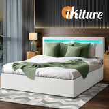 Premium Milano White PU Leather LED Gas Lift Storage Bed | Two In One White Bed Frame and Storage Combo | 4 Sizes