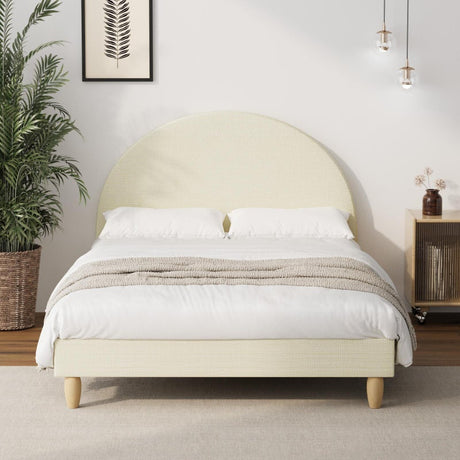 Teddy Millie Beige Fabric Round Bed | Arched Cushioned Touch Beige Upholstered Premium Fabric Bed Frame | 5 Sizes