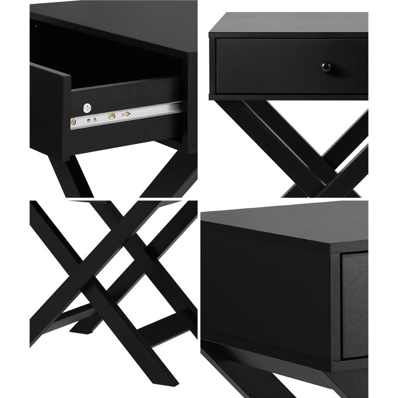 Eros Cross Base Modern Bedside Table | Sleek Storage Draw Nightstand Table