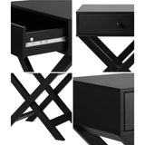 Eros Cross Base Modern Bedside Table | Sleek Storage Draw Nightstand Table in 3 Colours