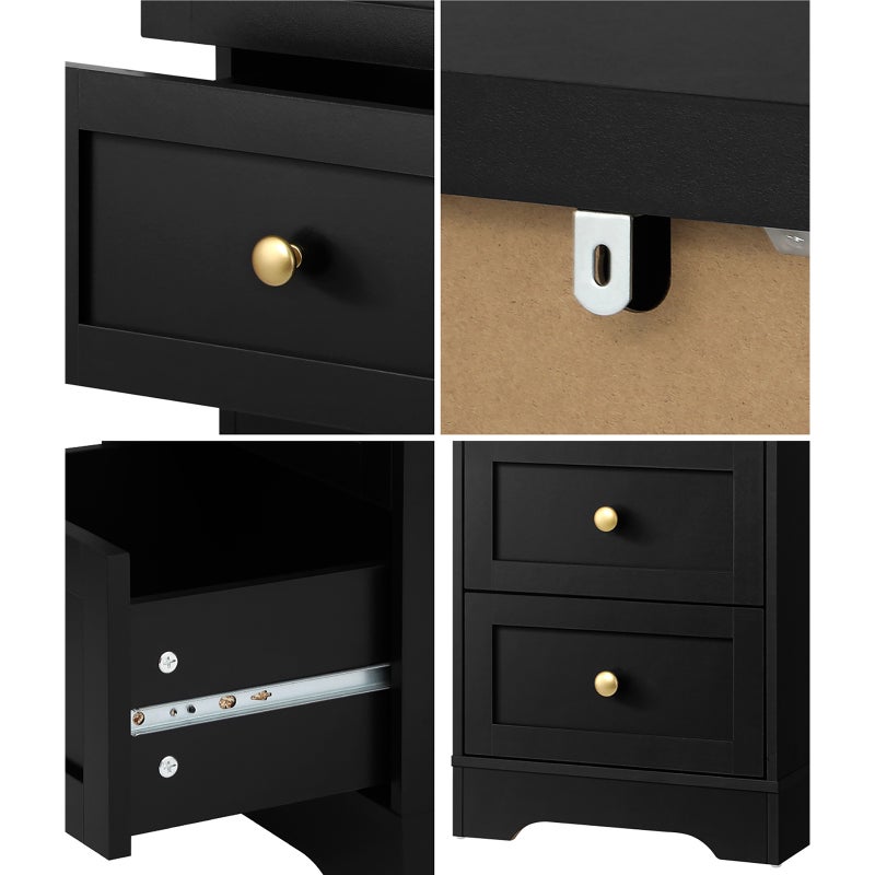 Antigua Slimline Bedside Table with Two Drawers | Hampton Style Bedside Table and Storage Drawers | 2 Colours