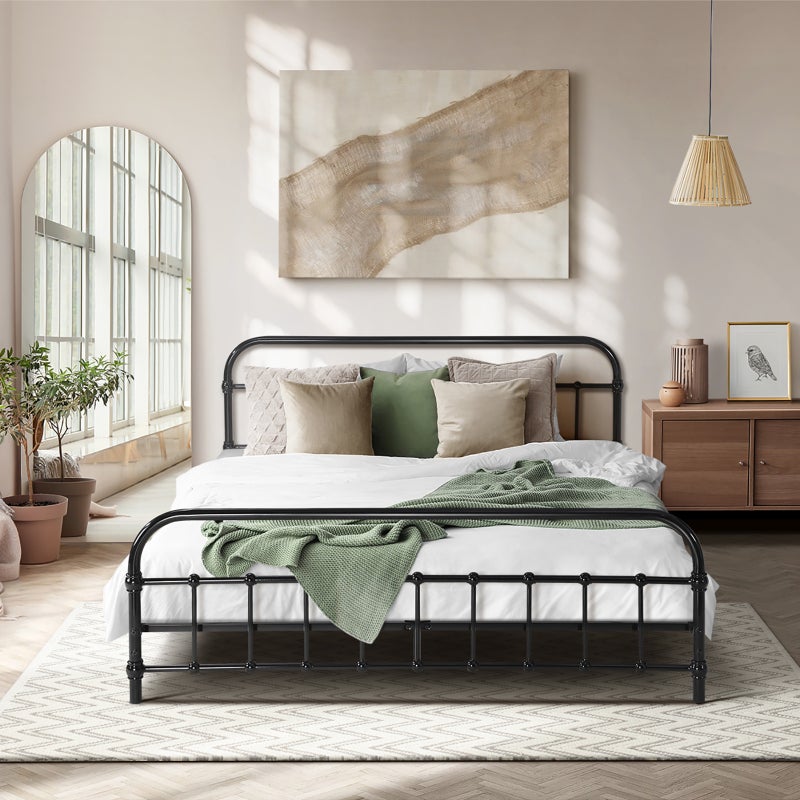 Alcantra Modern Full Metal Extra Strong Bed Frame | Sturdy Metal Designer Bed in Black | 3 Sizes