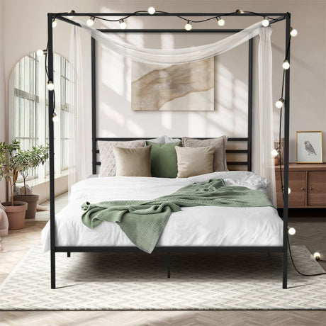 Casablanca Mare Premium Canopy Style Metal Bed Frame | High Quality Sturdy Canopy Bed in Black | 3 Sizes