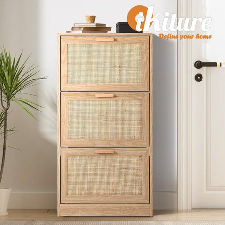 Abruzzi Genuine Rattan Shoe Storage Cabinet | Modern Elegant Wooden Shoe Rack Storage Organiser | 2 Sizes