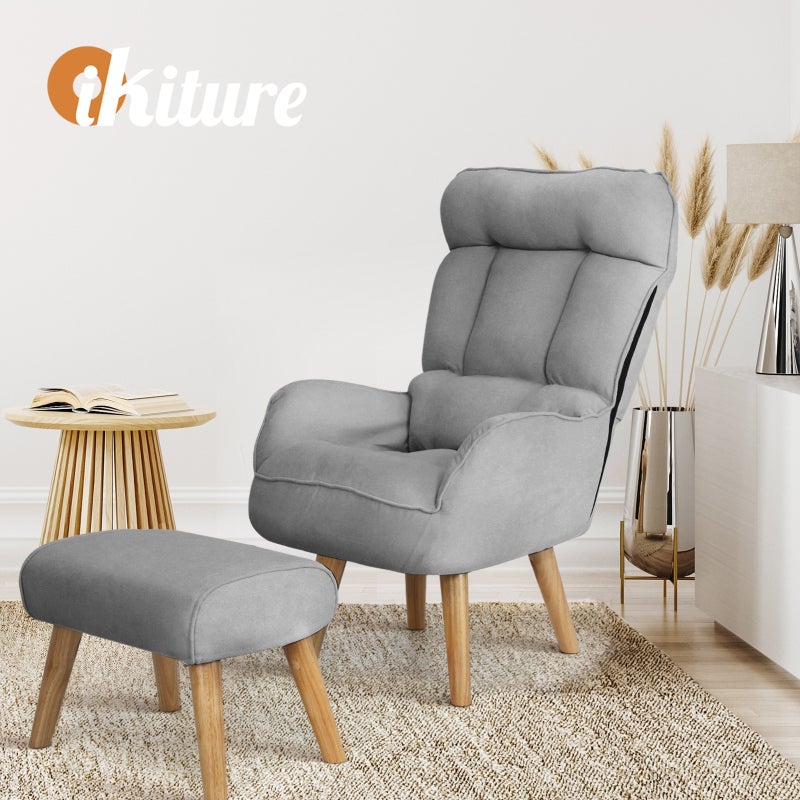 Lana Plush Fabric Lounge Chair And Ottoman Stool Set | 360° Swivel Seat and 145° Recline Extra Soft Armchair & Ottoman | 3 Colours