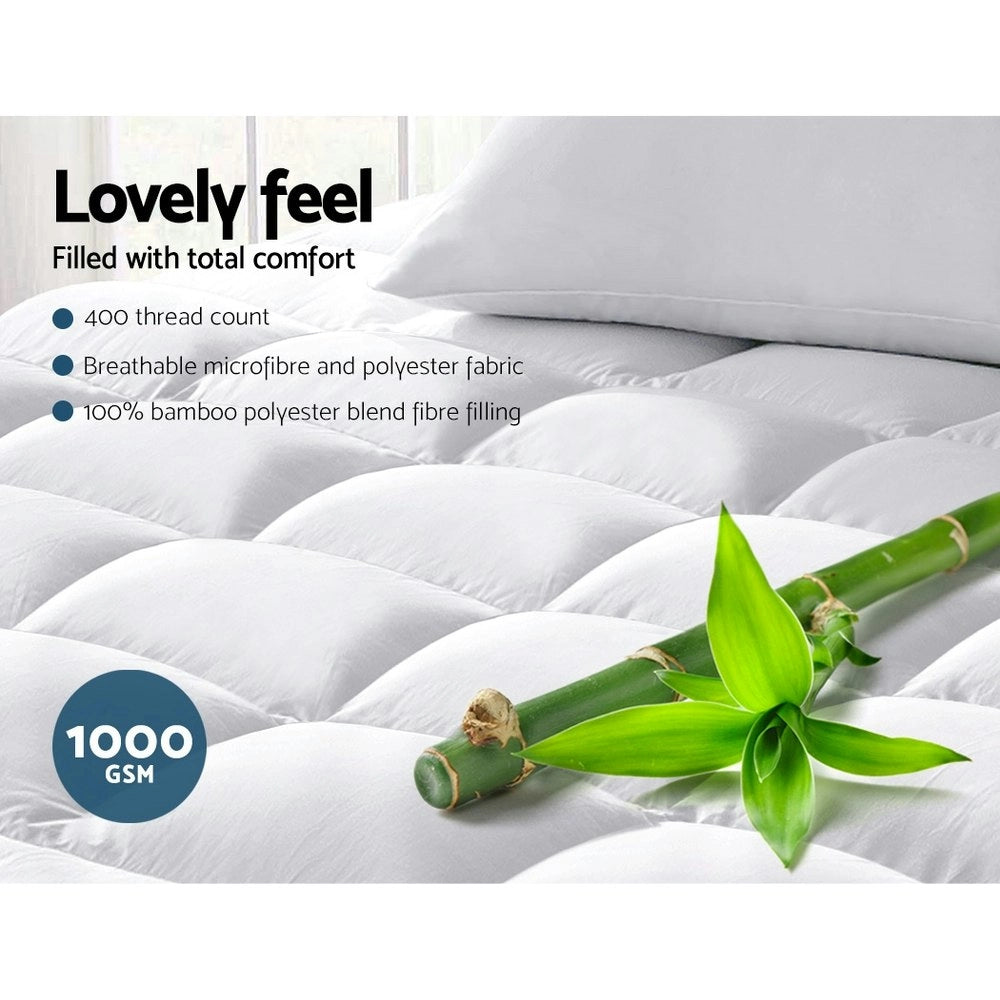 1000GSM Cooling Bamboo Mattress Topper | Hotel Quality Deluxe Fitted Breathable Topper | 5 Sizes