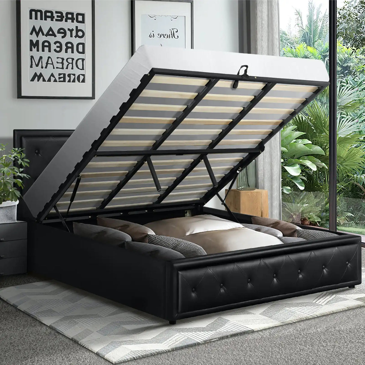 Fiori Luxury Gas Lift Storage Bed | Premium Pu Leather Modern Storage Bed