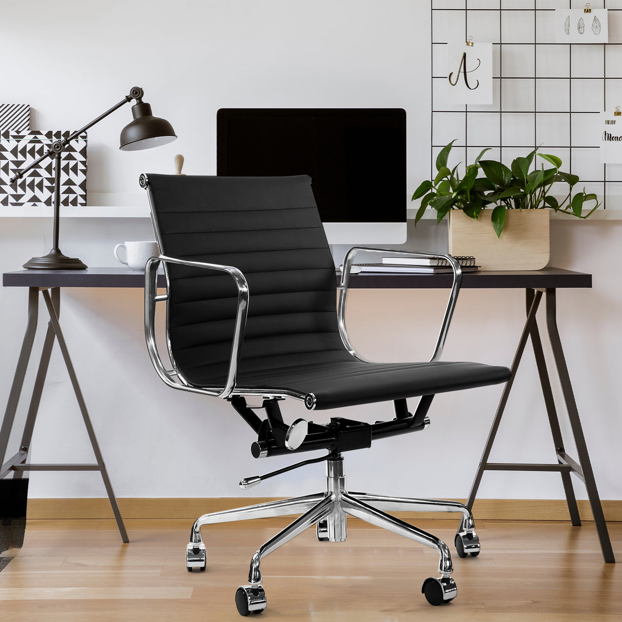 Essenza Eames Style Office Computer Chair | PU Leather Adjustable Seat Mid Back Office Chair