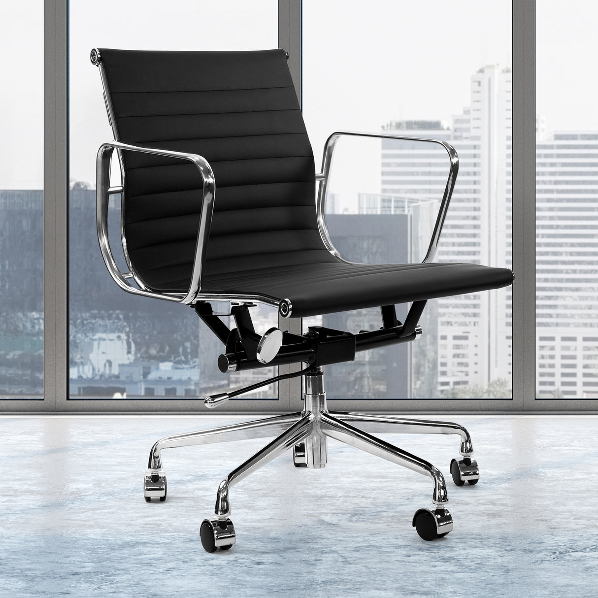 Essenza Eames Style Office Computer Chair | PU Leather Adjustable Seat Mid Back Office Chair