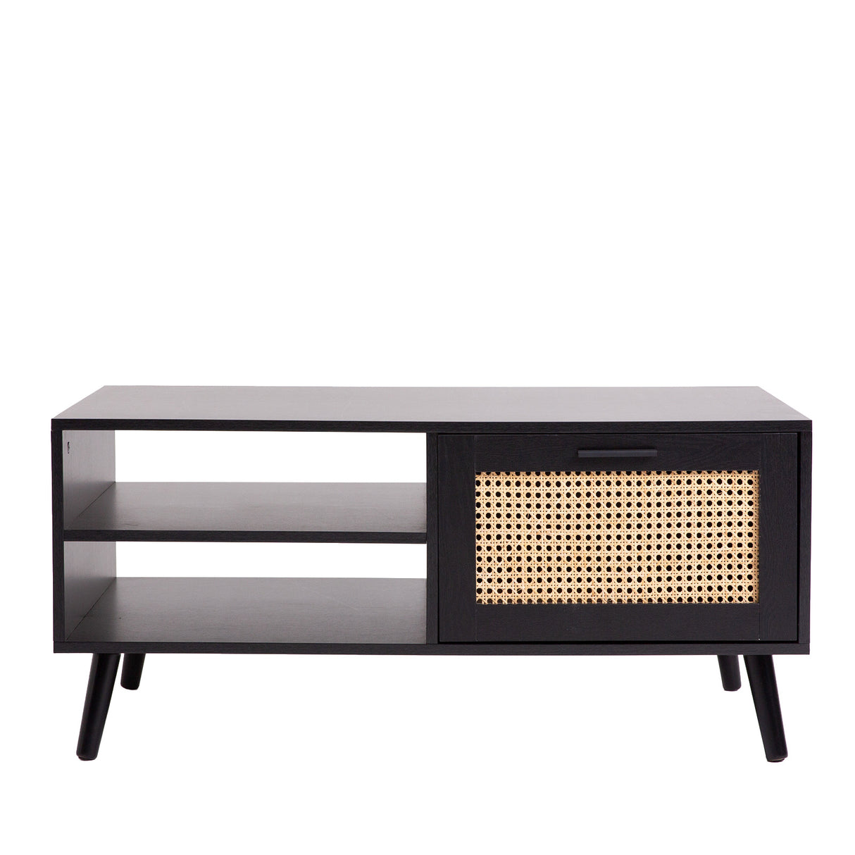 Essenza Black Wood and Rattan Coffee Table | Multi Storage Modern Accent Coffee Table