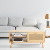 Essenza Rio Wood and Rattan Coffee Table | Multi Storage Modern Accent Coffee Table