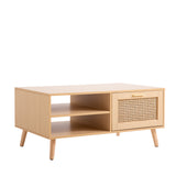 Essenza Rio Wood and Rattan Coffee Table | Multi Storage Modern Accent Coffee Table