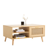 Essenza Rio Wood and Rattan Coffee Table | Multi Storage Modern Accent Coffee Table