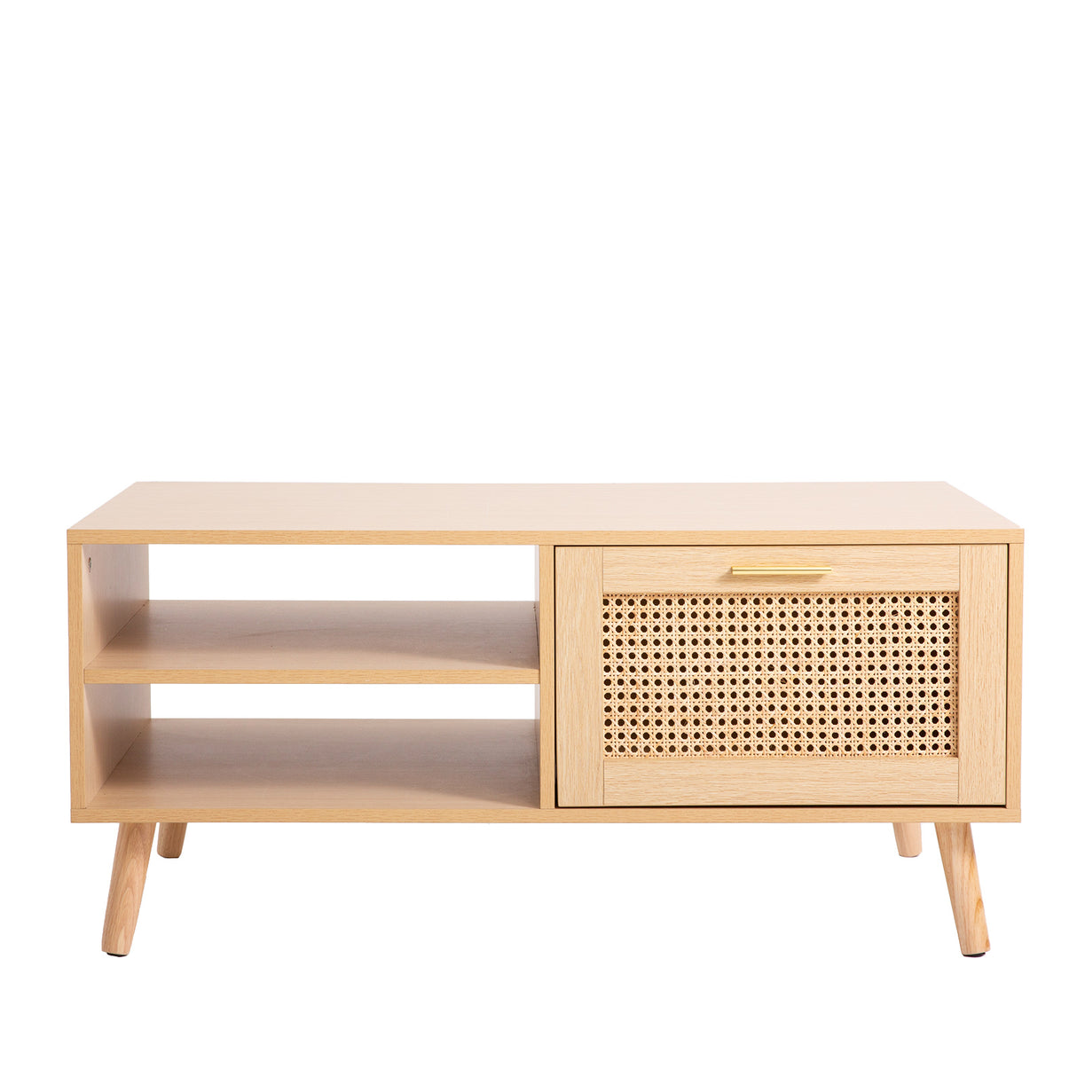 Essenza Rio Wood and Rattan Coffee Table | Multi Storage Modern Accent Coffee Table