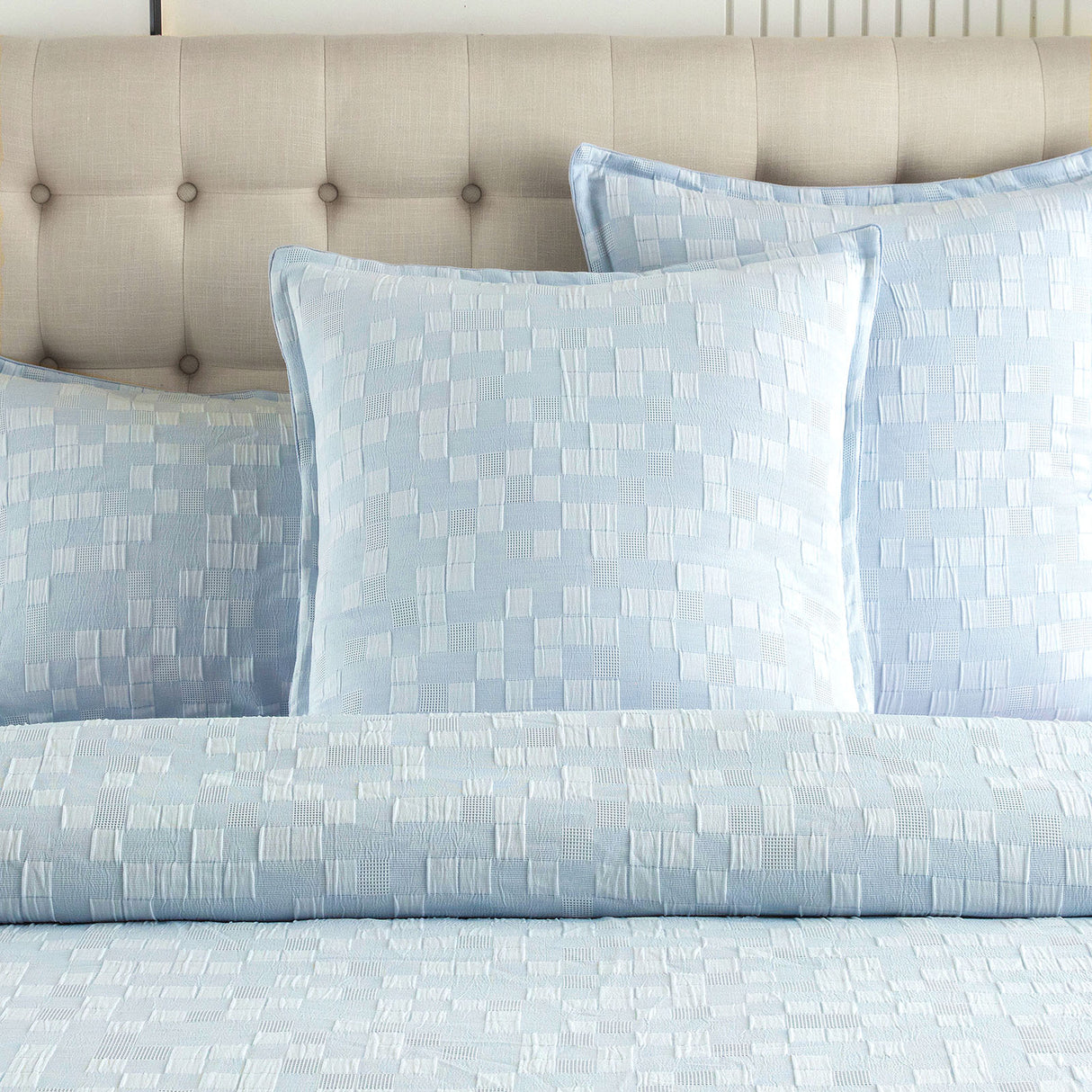 250TC Textured Jacquard Milo Checks Quilt Cover Set in French Blue by Renee Taylor | 3 Sizes