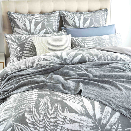 250TC Textured Jacquard Fern Mist Quilt Cover Set in Charcoal by Renee Taylor