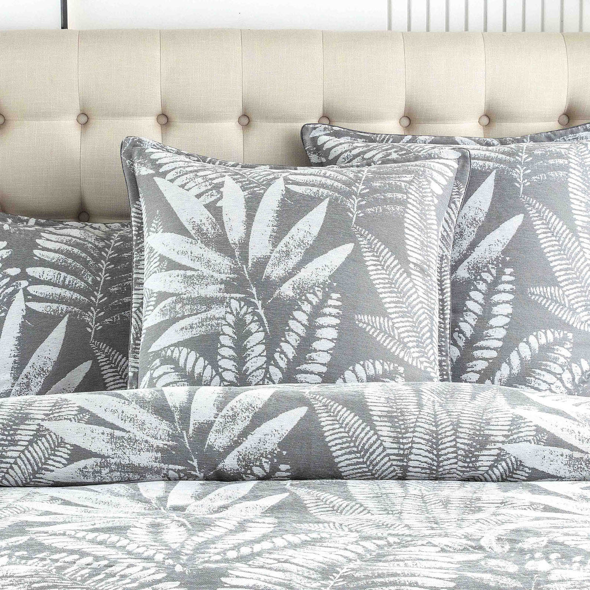 250TC Textured Jacquard Fern Mist Quilt Cover Set in Charcoal by Renee Taylor