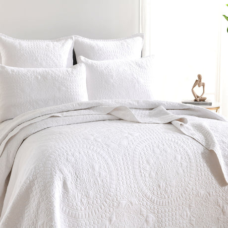 Textured Jacquard Blanco Zio 3pc Coverlet Set in White by Renee Taylor | Beautiful Oversized Coverlet | 3 Sizes