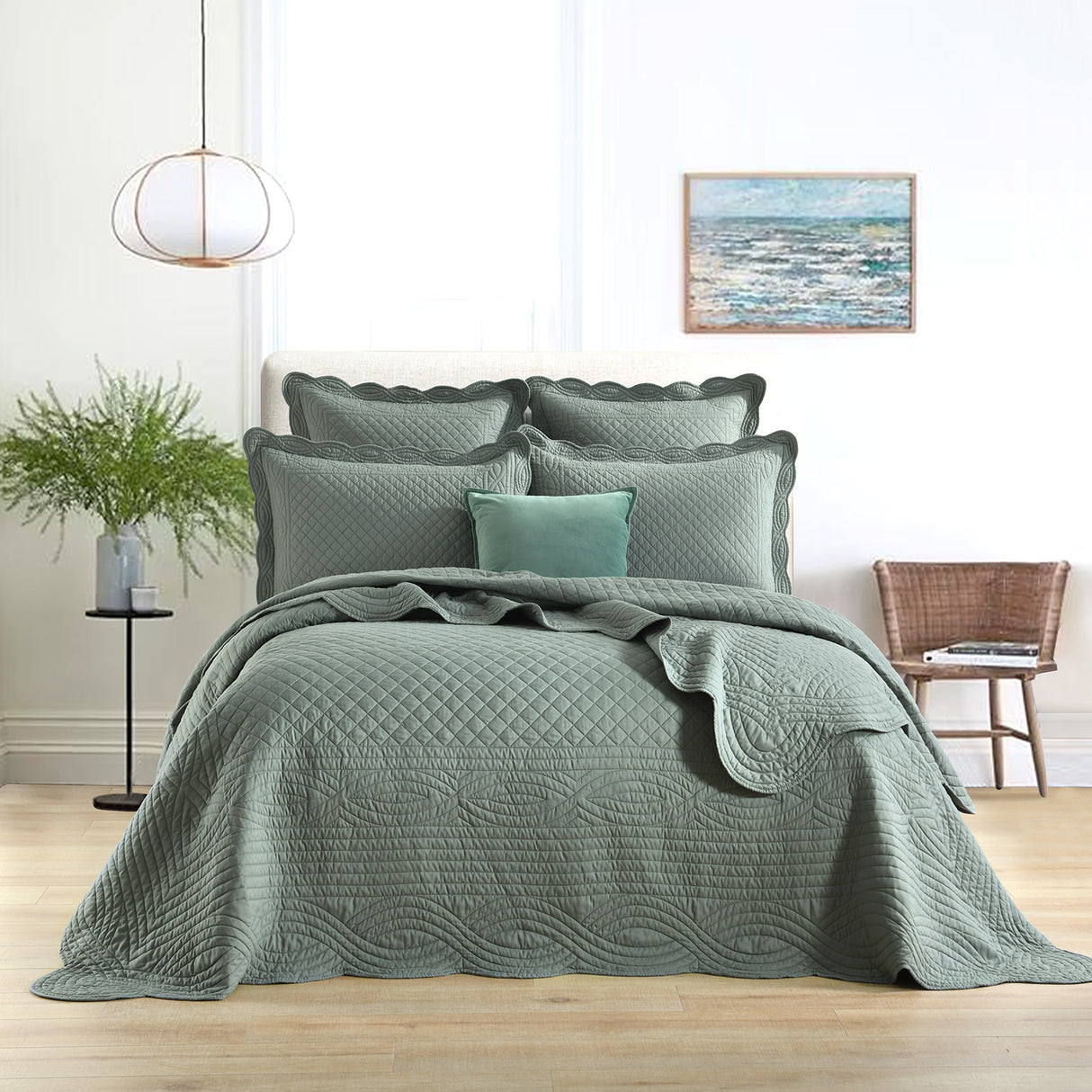 Textured Jacquard Toro Amo 3pc Coverlet Set in Juniper by Renee Taylor | Beautiful Oversized Coverlet