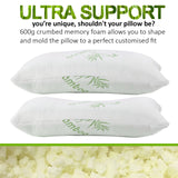 Set of Two Essenza Bamboo Covered Memory Foam Pillows | Anti Bacterial Hypoallergenic Eco Bamboo Soft Plush Pillows