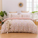 Luxore Cottage Flowers 100% Cotton Reversible Quilt Cover Set Pink