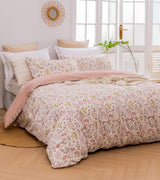 Luxore Cottage Flowers 100% Cotton Reversible Quilt Cover Set Pink