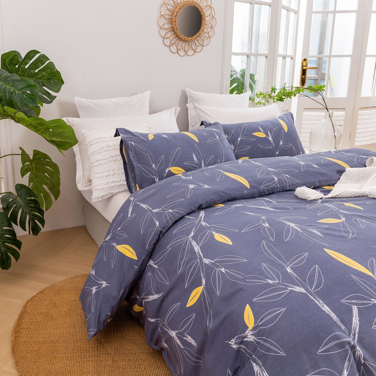 Luxore Botanical 100% Cotton Quilt Cover Set Grey