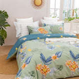 Luxore Paradise Floral 100% Cotton Reversible Quilt Cover Set Mint