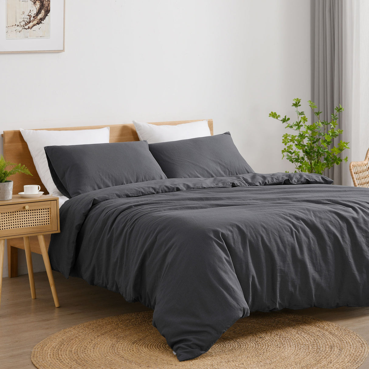 Luxore Linen & Cotton Blend Quilt Cover Set Charcoal