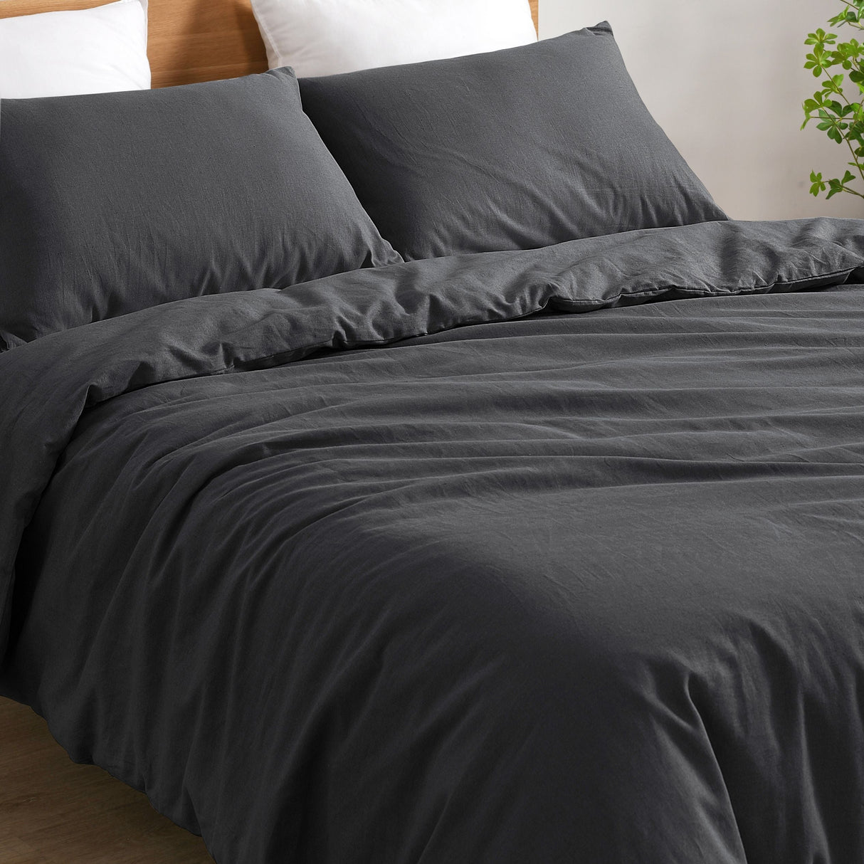 Luxore Linen & Cotton Blend Quilt Cover Set Charcoal