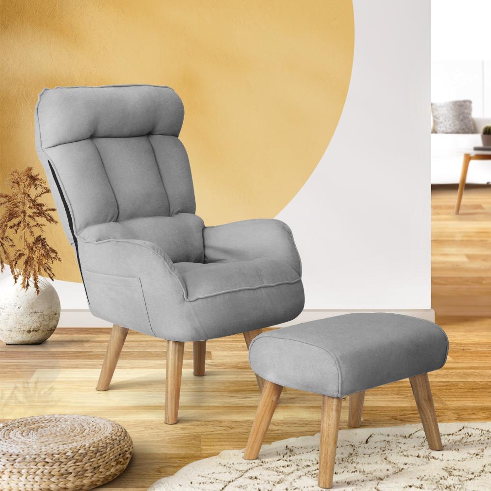 Lana Plush Fabric Lounge Chair And Ottoman Stool Set | 360° Swivel Seat and 145° Recline Extra Soft Armchair & Ottoman | 3 Colours