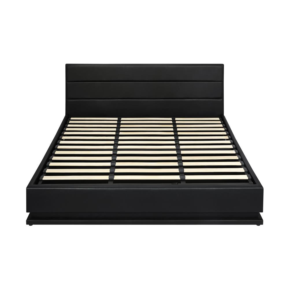 Carlo Supreme PU Leather LED Bed Frame | Black PU Leather Gas Lift Storage Bed | 3 Sizes