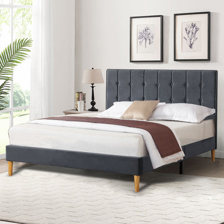 Polizano Velvet Touch Tuffted Modern Bed Frame | Luxury Premium Soft Plush Velvet Bed in 2 Colours | 2 Sizes