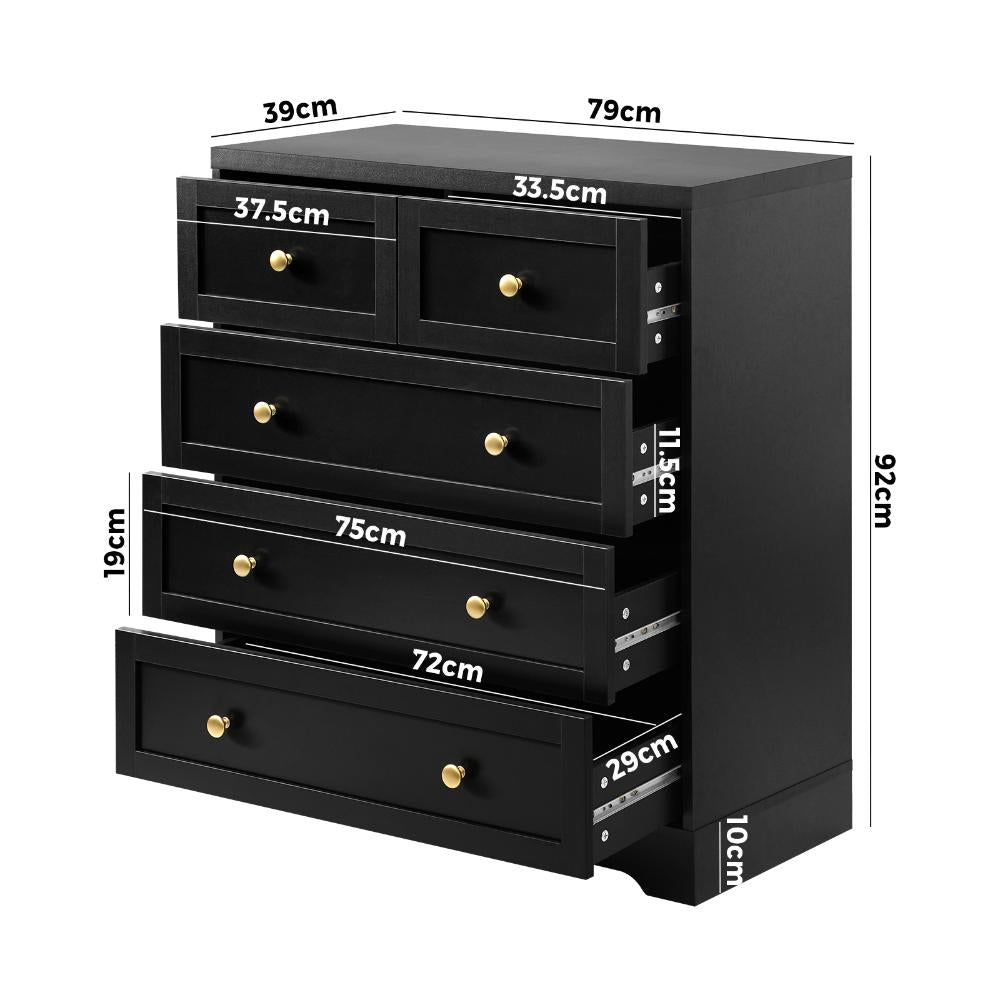 Centrum Black Wooden Chest of Drawers Tallyboy Unit | 5, 6 or 7 Draws Modern Cabinet by Oikiture